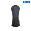FUUBAMB00 3/4Pcs Golf Club Cover for Driver Fairway Hybrid Waterproof Diamond Lattice Skull Protector Set PU Leather Soft Durable Golf Head Covers,Black,4PCs view 2
