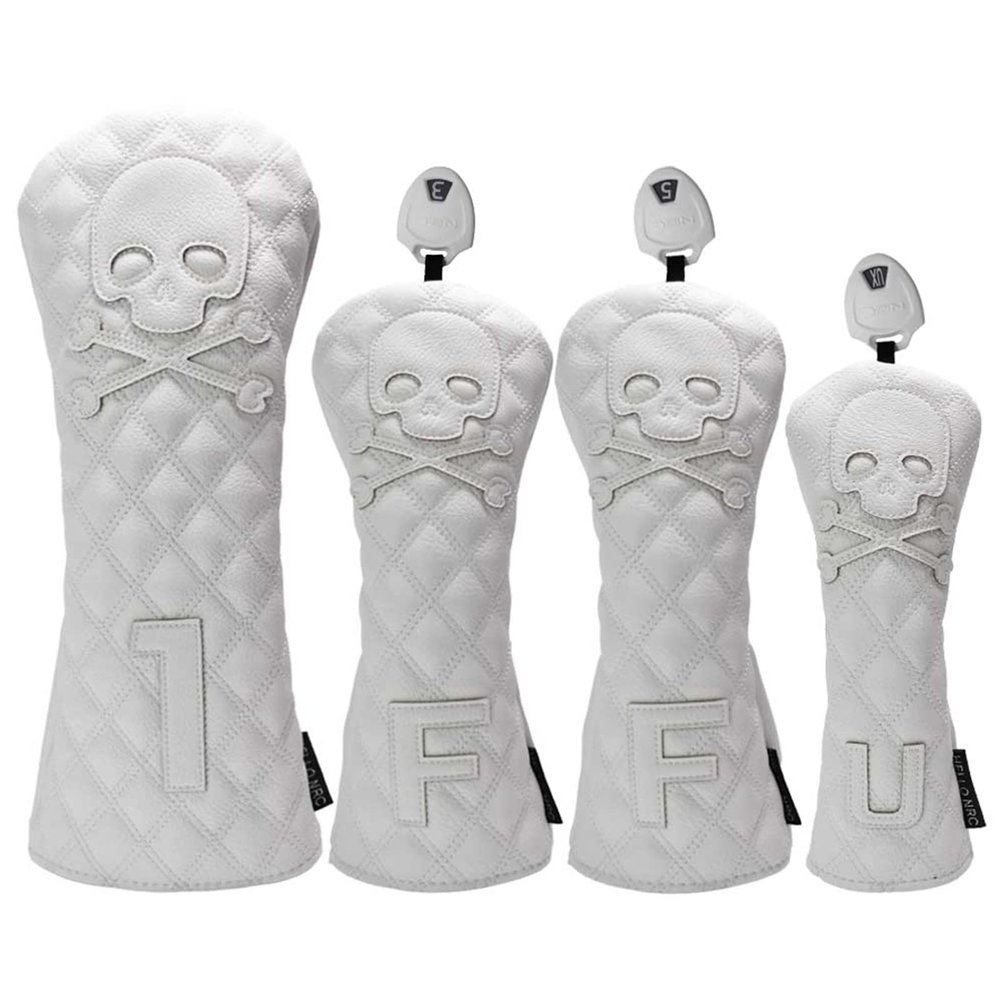 FUUBAMB00 3/4Pcs Golf Club Cover for Driver Fairway Hybrid Waterproof Diamond Lattice Skull Protector Set PU Leather Soft Durable Golf Head Covers,White,4PCs