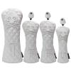 FUUBAMB00 3/4Pcs Golf Club Cover for Driver Fairway Hybrid Waterproof Diamond Lattice Skull Protector Set PU Leather Soft Durable Golf Head Covers,White,4PCs view 1