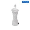 FUUBAMB00 3/4Pcs Golf Club Cover for Driver Fairway Hybrid Waterproof Diamond Lattice Skull Protector Set PU Leather Soft Durable Golf Head Covers,White,3PCs view 3
