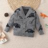 Toddler Boys Sweater Kids Casual Dinosaur Button Up V Neck Knitted Cardigan Jacket Long Winter (Grey, 18-24 Months) view 2