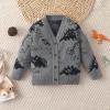 Toddler Boys Sweater Kids Casual Dinosaur Button Up V Neck Knitted Cardigan Jacket Long Winter (Grey, 18-24 Months) view 3