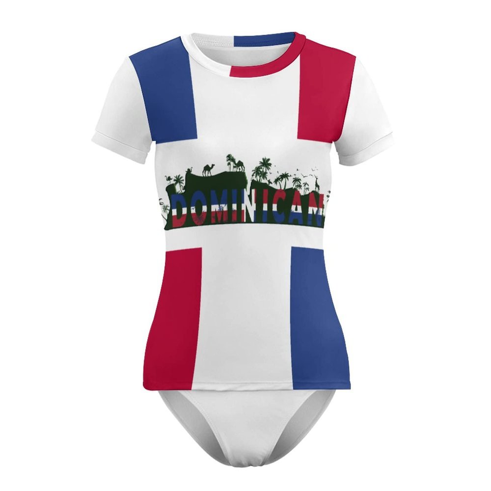 Dominican Flag Cute Animal Women's One-Piece Swimsuit Triangle Bathing Swimsuit Beach Party XL