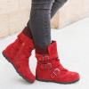 oiangi Wide Calf Boots for Women Suede Round Toe Three Straps Buckle Zipper Flat Non-slip Mid Calf Snow Boots Fall Winter Casual Outdoor Warm Shoes view 2