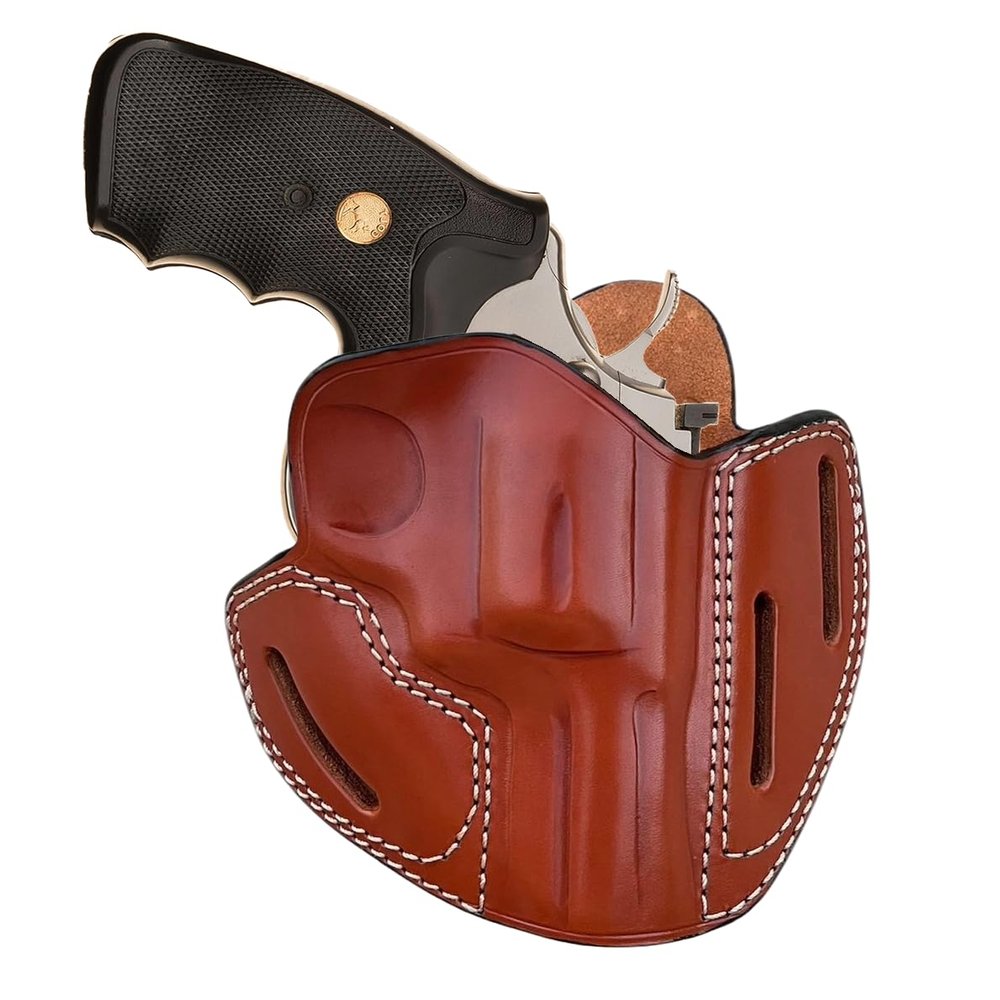 Leather Belt Holster Fits S&W Model 686, 586, 637,10, 19, 60, 66 | Fast Draw | 3 Slot Style | Handmade (Black, S&W 586 4" Barrel)