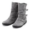 oiangi Wide Calf Boots for Women Suede Round Toe Three Straps Buckle Zipper Flat Non-slip Mid Calf Snow Boots Fall Winter Casual Outdoor Warm Shoes view 3