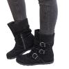 oiangi Wide Calf Boots for Women Suede Round Toe Three Straps Buckle Zipper Flat Non-slip Mid Calf Snow Boots Fall Winter Casual Outdoor Warm Shoes view 3