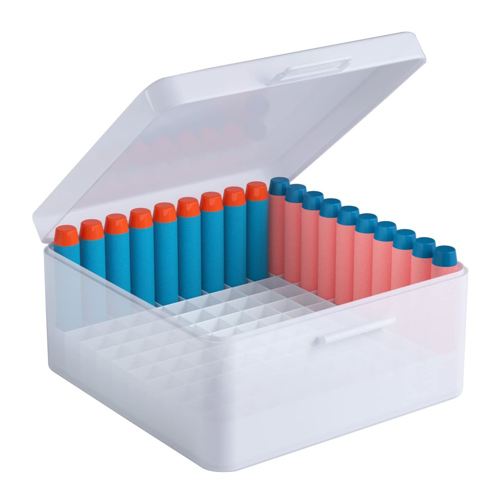 lififun Darts Storage Box, Dart Storage Box with 20 Darts & 2 Grid Slot for Nerf N-Strike Elite & Elite 2.0