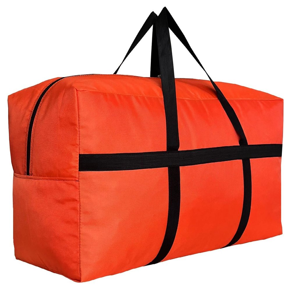 DoYiKe Extra Large Storage Duffle Bag with Zippers and Handles, Heavy Duty Orange Big Foldable Bag for Travel-50x23x15Inch