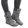 oiangi Wide Calf Boots for Women Suede Round Toe Three Straps Buckle Zipper Flat Non-slip Mid Calf Snow Boots Fall Winter Casual Outdoor Warm Shoes view 4