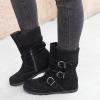 oiangi Wide Calf Boots for Women Suede Round Toe Three Straps Buckle Zipper Flat Non-slip Mid Calf Snow Boots Fall Winter Casual Outdoor Warm Shoes view 2