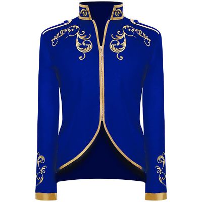 tuduoms Men's Colonial Military Uniform Tailcoat Renaissance Prince Embroidered Jacket Medieval Victorian Regency Costume Blue