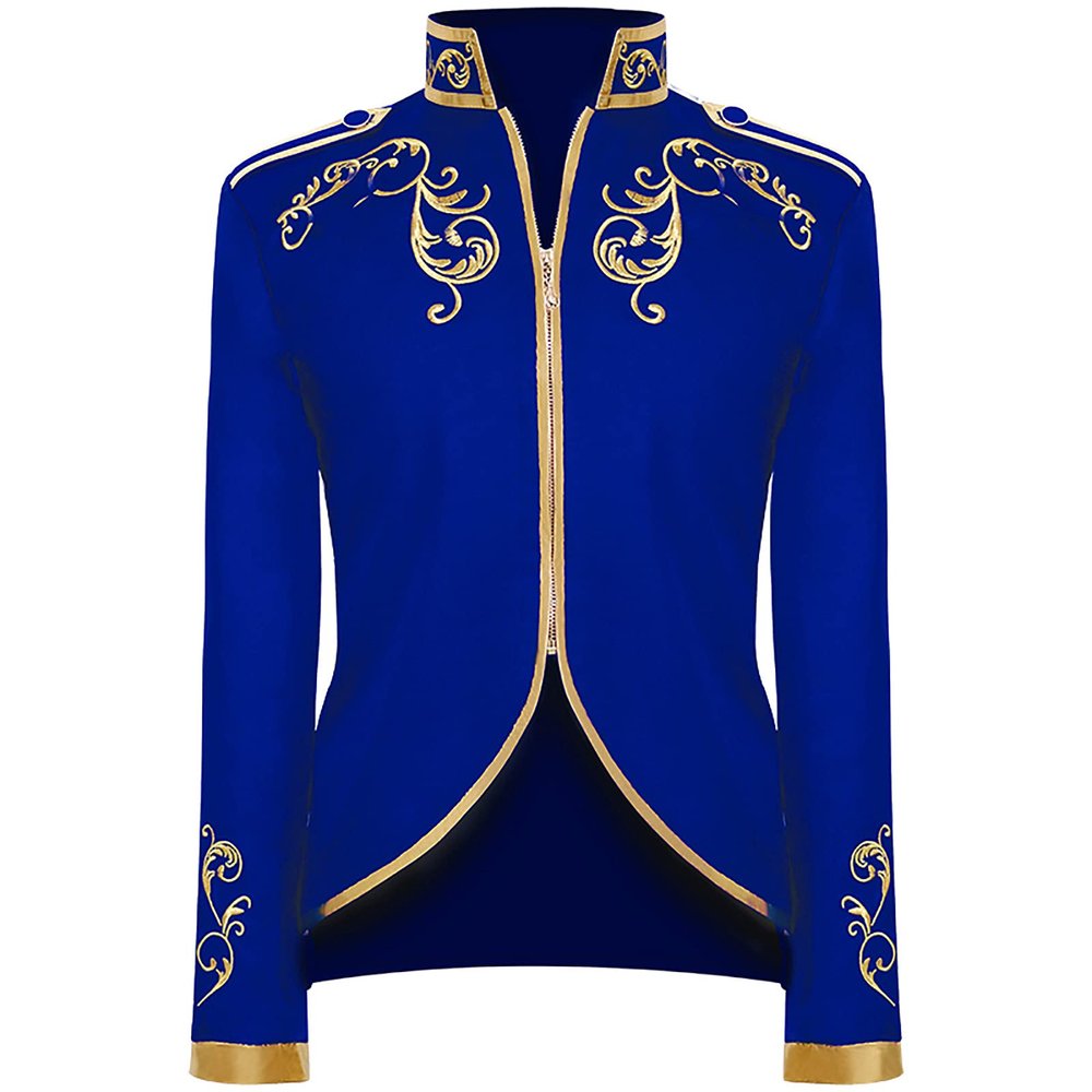 tuduoms Men's Colonial Military Uniform Tailcoat Renaissance Prince Embroidered Jacket Medieval Victorian Regency Costume Blue