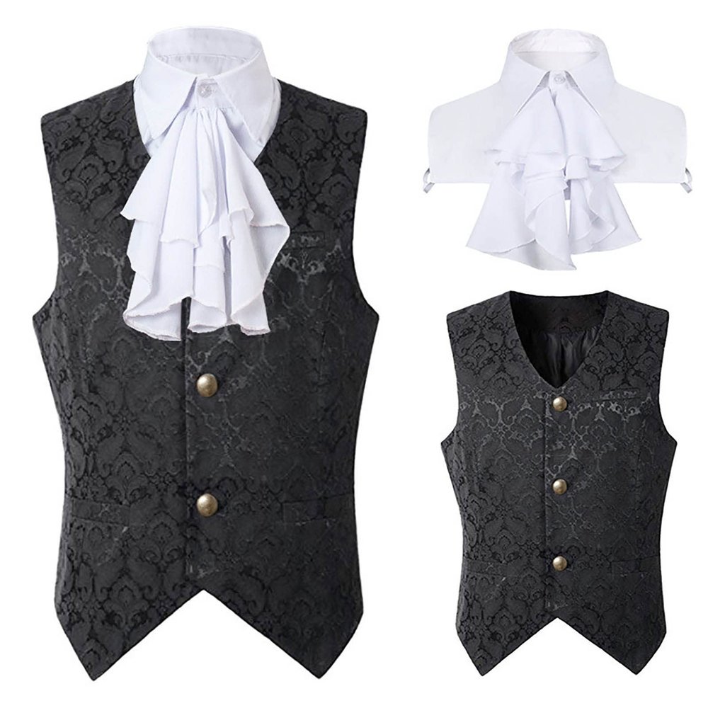 tuduoms Men Victorian Prom Vest Tie Set Medieval Tailcoat Jacket Paisley Steampunk Gothic Tuxedo Vest Waistcoat 1920s Costume Black