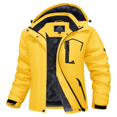 MAGCOMSEN Womens Snow Jacket Winter Coats with Hood Ski Jackets Waterproof Insulated Thermal Mountain Thick Jackets Yellow XL