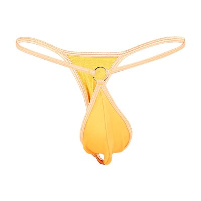 JEsilunmaMY Sexy Thong for Men Bulge Pouch U Convex T-Back Thongs Underwear Solid Color Sexy Lingerie G-String Thong Bikini (Yellow,One Size)