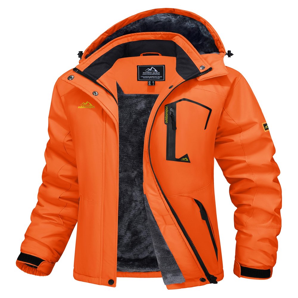 MAGCOMSEN Womens Fleece Lined Jackets Ski Jackets Waterproof Insuated Warm Winter Coats with Hood Ladies Snow Jackets Orange XL