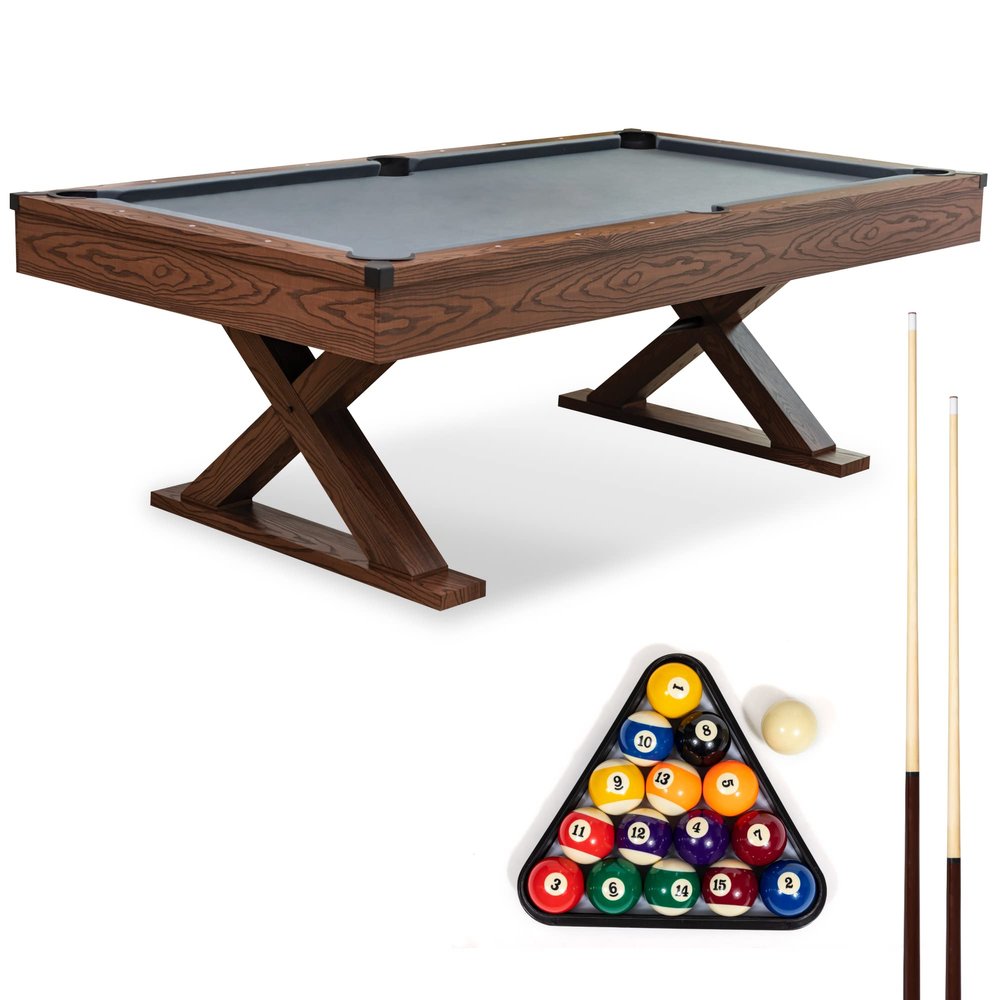 EastPoint Dunhill 87-Inch Rustic Pool Table - 87L x 50W x 31H, Multi-Color - Consistent Bounce & Game Table Fun - Smooth Felt Surface & Billiards-Ready Design - Accessories for Pool Games