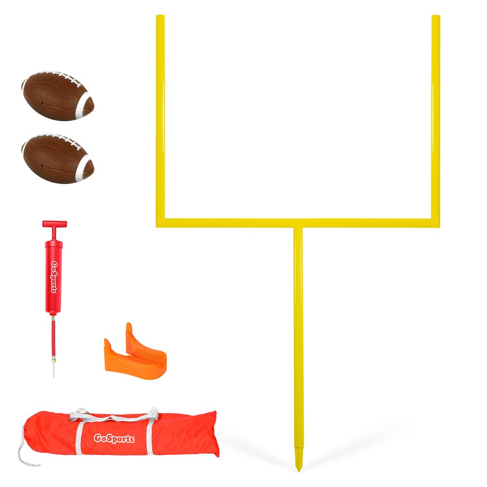 GoSports Football Field Goal Post Set with 2 Footballs and Kicking Tee - Life Sized Backyard Field Goal for Kids and Adults - 6 ft Standard