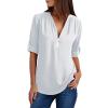PBNBP Women's Casual Loose Fit Blouse Cuff Sleeve Solid Color V Neck Daily Tops Half Zip Chiffon Long Sleeve Summer Fall Shirts Blusas view 1