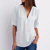 PBNBP Women's Casual Loose Fit Blouse Cuff Sleeve Solid Color V Neck Daily Tops Half Zip Chiffon Long Sleeve Summer Fall Shirts Blusas view 2