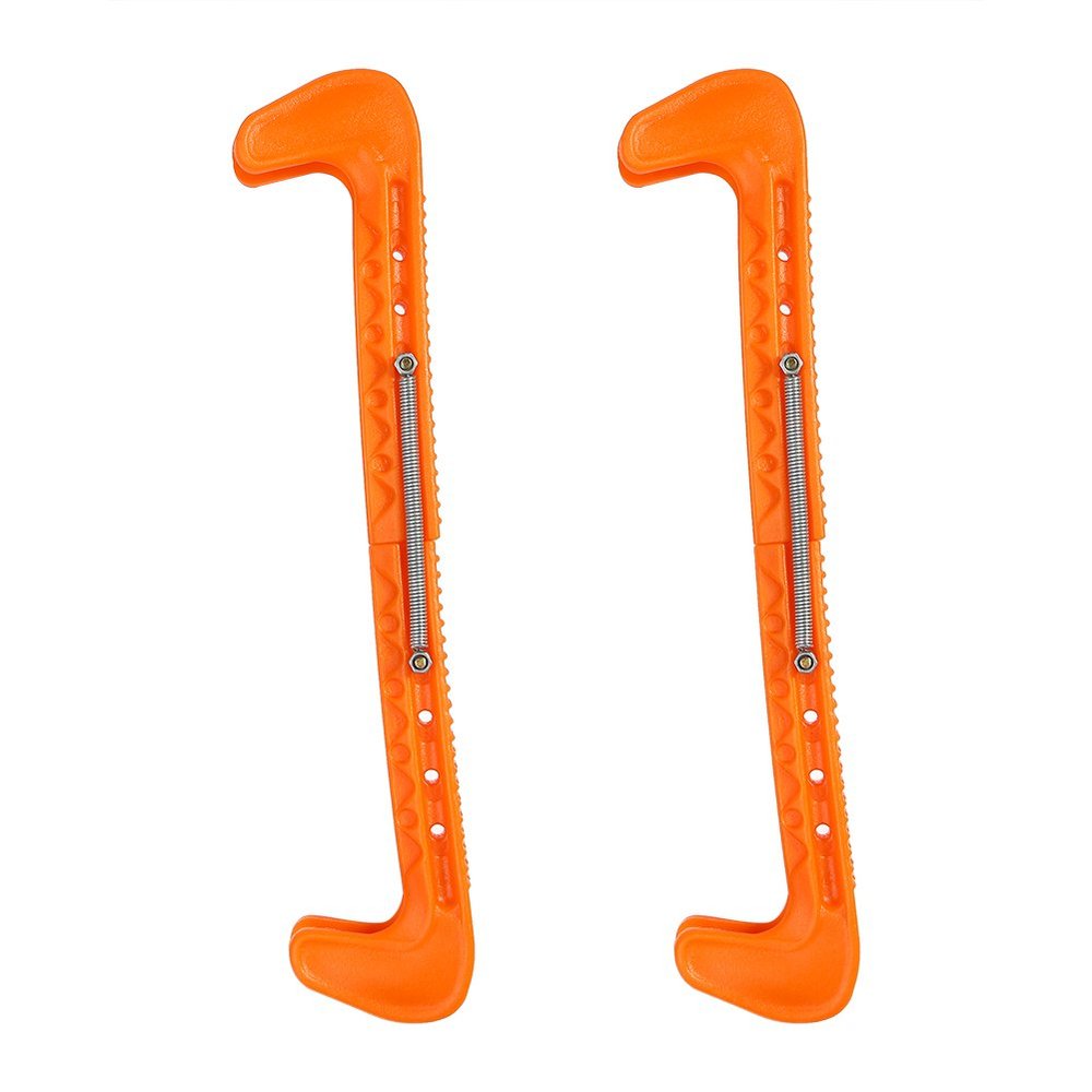 Skate Guards,plplaaoo 1 Pair Ice Skate Guards,Optional Ice Skate Guards,Durable Plastic Ice Hockey Skate Blade Guards Covers with Adjustable Spring Fits Hockey Skate or Figure Skate,etc(Orange)