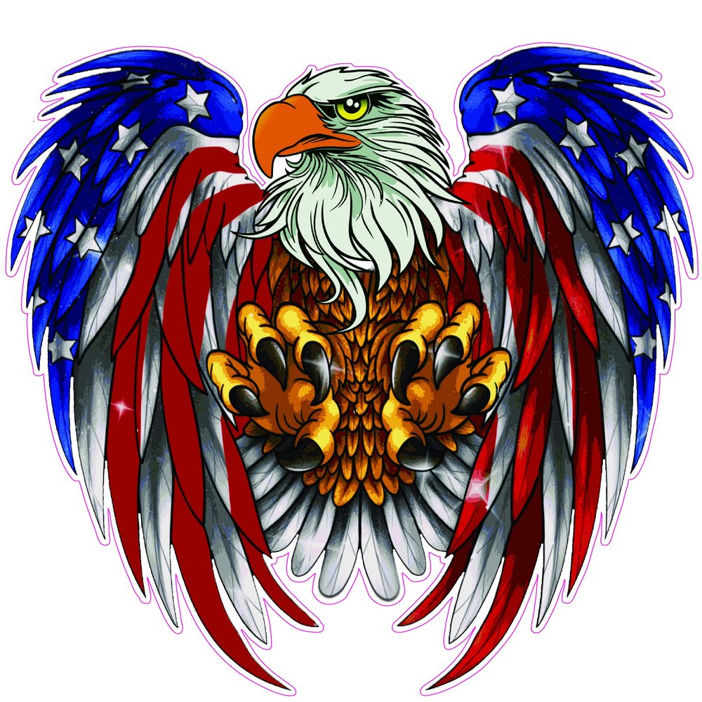 Defending American Bald Eagle American Flag Decal (24" x 22")