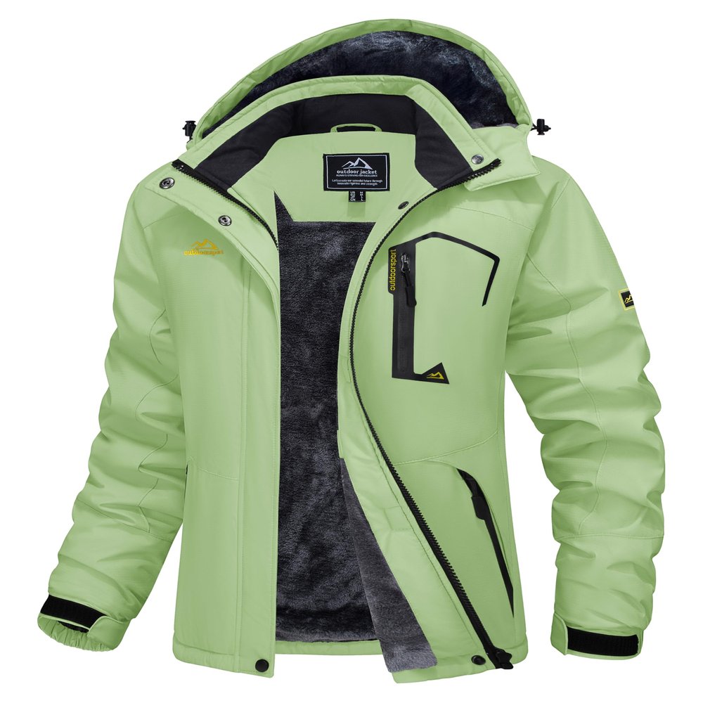 MAGCOMSEN Womens Snow Jacket Waterproof Insulated Ski Jackets Fleece Lined Warm Winter Coats with Hood Windbreaker Light Green S
