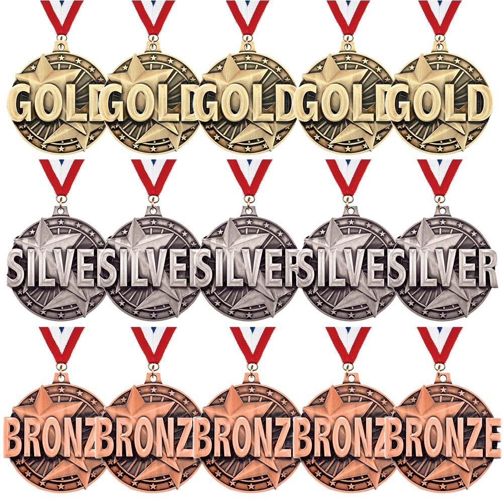 Crown Awards 2" Gold, Silver, and Bronze Place Achievement Medals, 15 Pack Prime