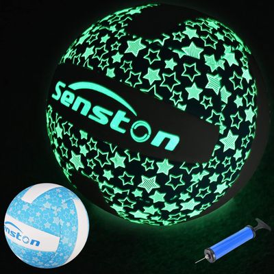 Senston Glow in The Dark Volleyball Size 5 Indoor OutdoorGlowing Leather Night Volleyball with Pump