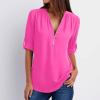 PBNBP Women's Casual Blouse Cuff Sleeve Daily Long Sleeve Summer Fall Solid Color Tops Half Zip Chiffon V Neck Loose Fit Shirts Blusas view 2