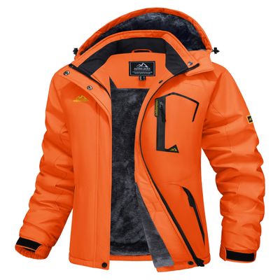 MAGCOMSEN Womens Fleece Lined Jackets Warm Winter Coats with Hood Ladies Snow Jackets Waterproof Insuated Ski Jackets Orange L