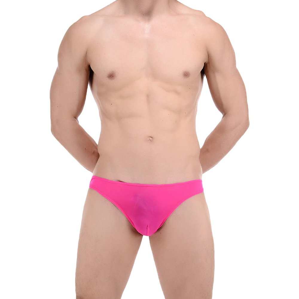 JEsilunmaMY Low Waist Briefs for Men Mesh Sheer Ice Silk U Convex Sexy Lingerie Solid Color See Through Stretch Underwear (Red2,One Size)