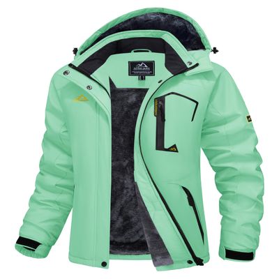 MAGCOMSEN Ski Jackets for Women Waterproof Insulated Snow Jacket Warm Fleece Lined Winter Coats Windproof Outdoor Jackets Green M