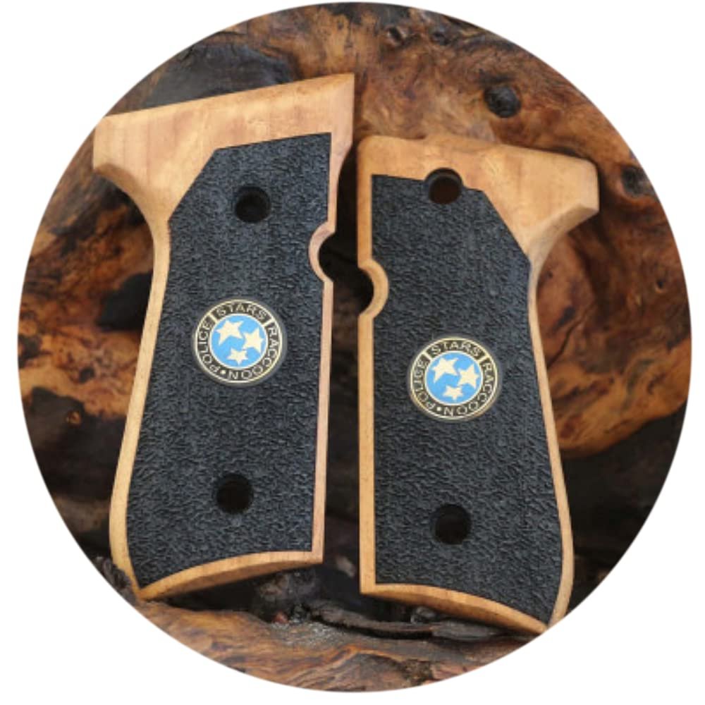 Beretta 92FS, 92, 92F, 92A1, 92FS INOX, 92G, 92D, 96, 96D, 96A1, M9A1 Compatible Samurai Edge Raccoon City Stars Logo Grip (Light Walnut) (KSD-01580)