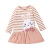 Cartoon Striped Toddler Easter Girls Princess Sleeve Long Printed Baby Dress Rabbit Tee Shirt with (Pink, 12-18 Months) view 1