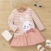 Cartoon Striped Toddler Easter Girls Princess Sleeve Long Printed Baby Dress Rabbit Tee Shirt with (Pink, 12-18 Months) view 2
