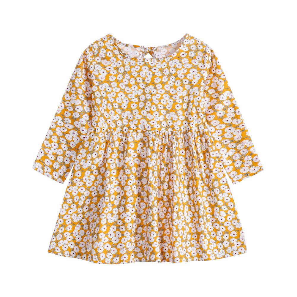 Clothes Spring Casual Dresses Princess Girls Baby Print Kids Toddler Girls Dress&Skirt Clothing (Yellow, 18-24 Months)