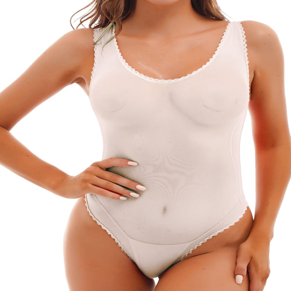 iiniim Women's Classic Sleeveless Leotard See Through Mesh Low Back Dance Costume Bodysuit Tops White A One Size