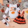 DOMOABEI My First Halloween Baby Girl Outfits Newborn 1st Halloween Ruffle Romper Pumpkin Suspender Skirt Ghost Leg Warmers 0-3 Months view 2