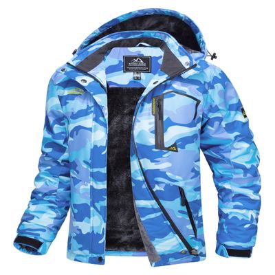 MAGCOMSEN Womens Winter Jacket Waterproof Insulated Snow Ski Jackets Fleece Lined Outdoor Mountain Hiking Raincoats Blue Camo, XL