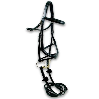 Nunn Finer - Aformadi Flash Bridle - Italian Leather English Bridle with Removable Flash, Stainless Fittings, and Rubber Reins, Horse, Black