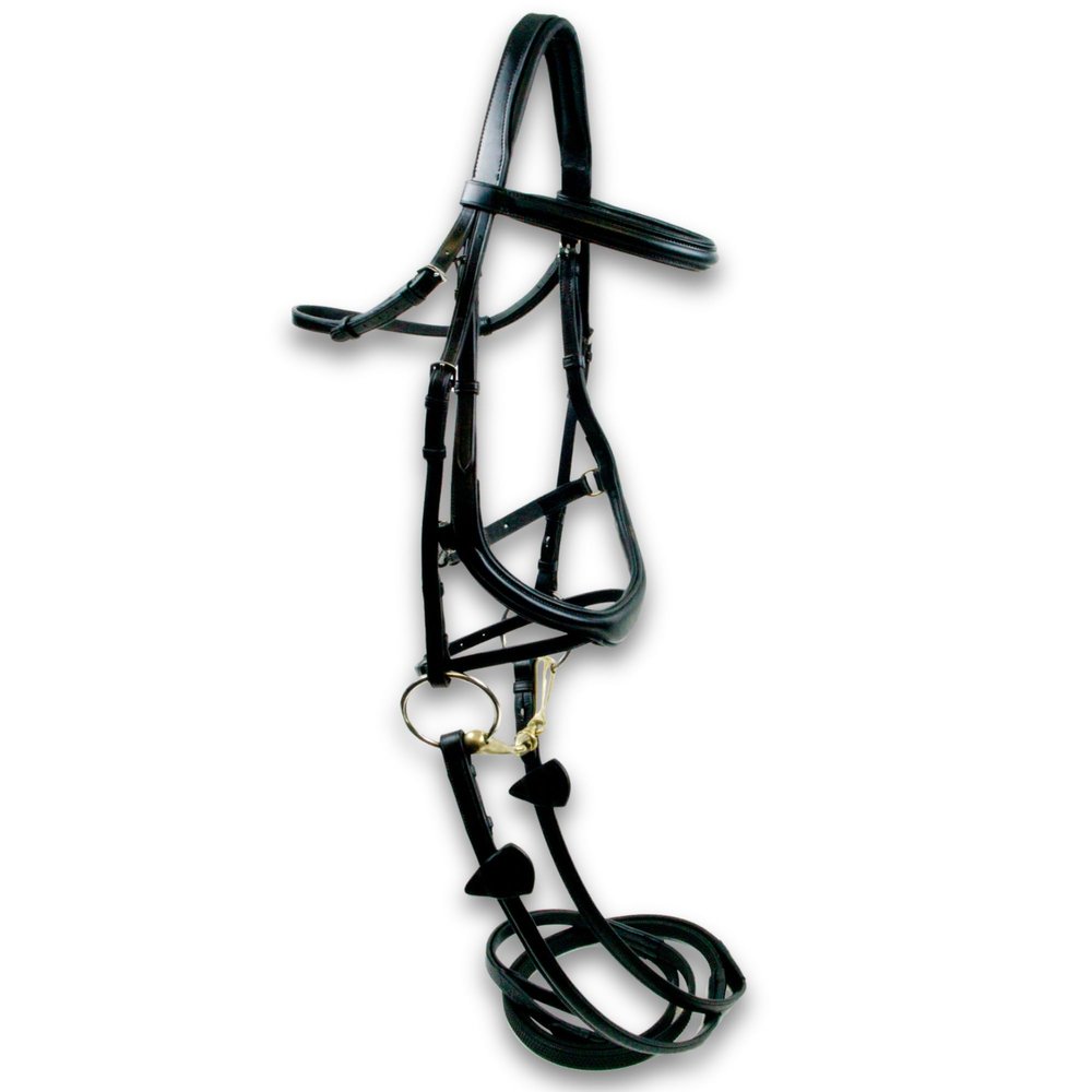 Nunn Finer - Aformadi Flash Bridle - Italian Leather English Bridle with Removable Flash, Stainless Fittings, and Rubber Reins, Horse, Black