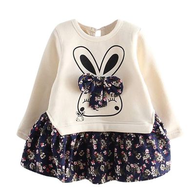 Baby Kids Toddler Clothes Rabbit Floral Cartoon Dress Girl Princess Party Bunny Girls Outfits Teens (Blue, 6 Years)
