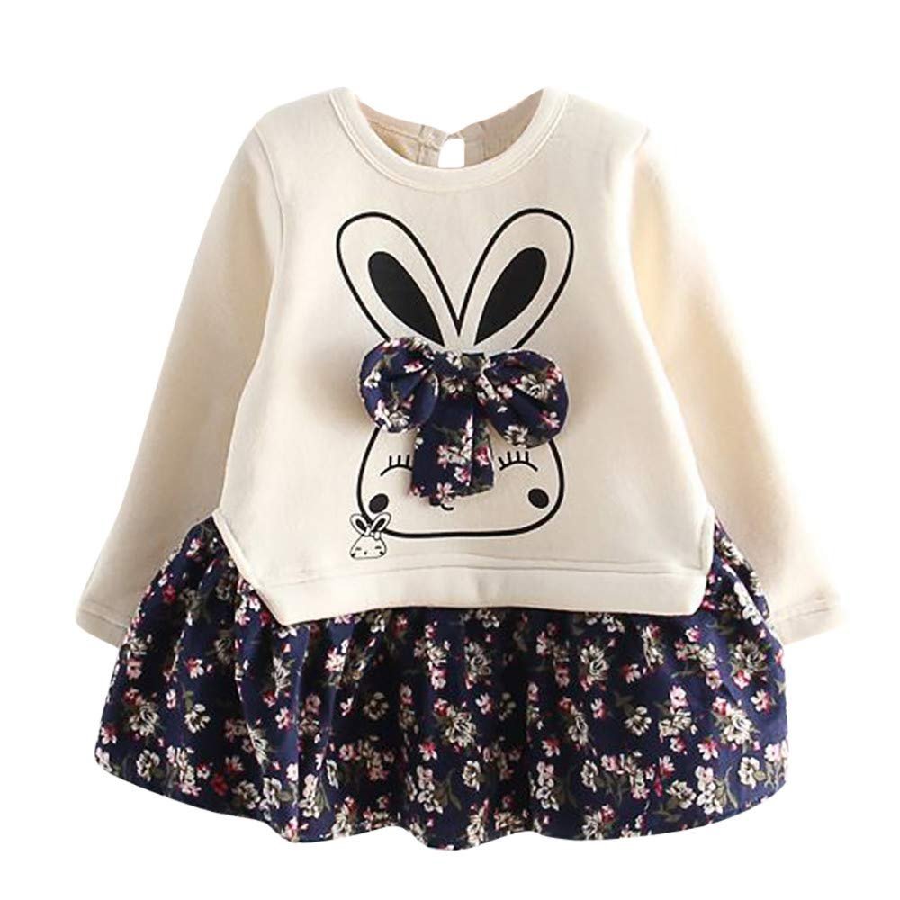 Baby Kids Toddler Clothes Rabbit Floral Cartoon Dress Girl Princess Party Bunny Girls Outfits Teens (Blue, 6 Years)