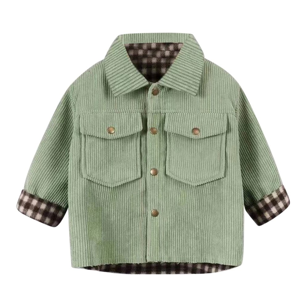 Toddler Kids Baby Girls Boys Jacket Plaid Button Up Flap Pocket Corduroy Jacket Coat Snow Coat for (Green, 18-24 Months)