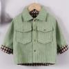 Toddler Kids Baby Girls Boys Jacket Plaid Button Up Flap Pocket Corduroy Jacket Coat Snow Coat for (Green, 18-24 Months) view 2