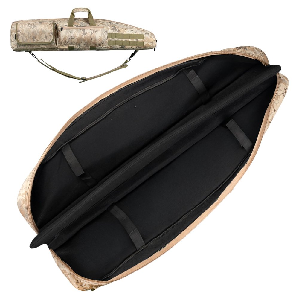 HUNTSEN Soft Case 38" 42" 46" 52" Bag with Padded Handle - Adjustable Sling Dual Lockable Zippers, Multiple Pouches Outdoor Accessory Bags (Camo, 52")