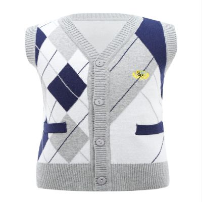 easyforever Kids Boys Girls School Uniform Knitted Vest V Neck Button Crochet Knitwear Cardigan Vest Sweater Waistcoat Grey 13-14 Years