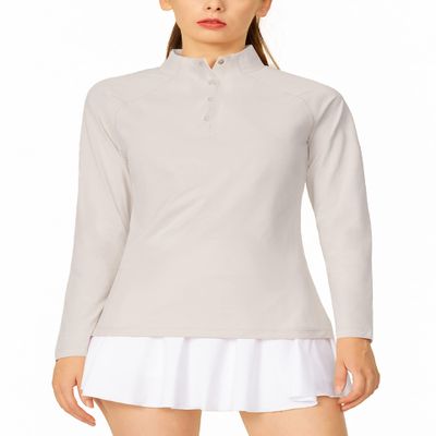 LastFor1 Women's Long Sleeve Golf Polo Shirts UPF 50+ Moisture Wicking Quick Dry Active Tops with Snap Buttons Closure Stone XL